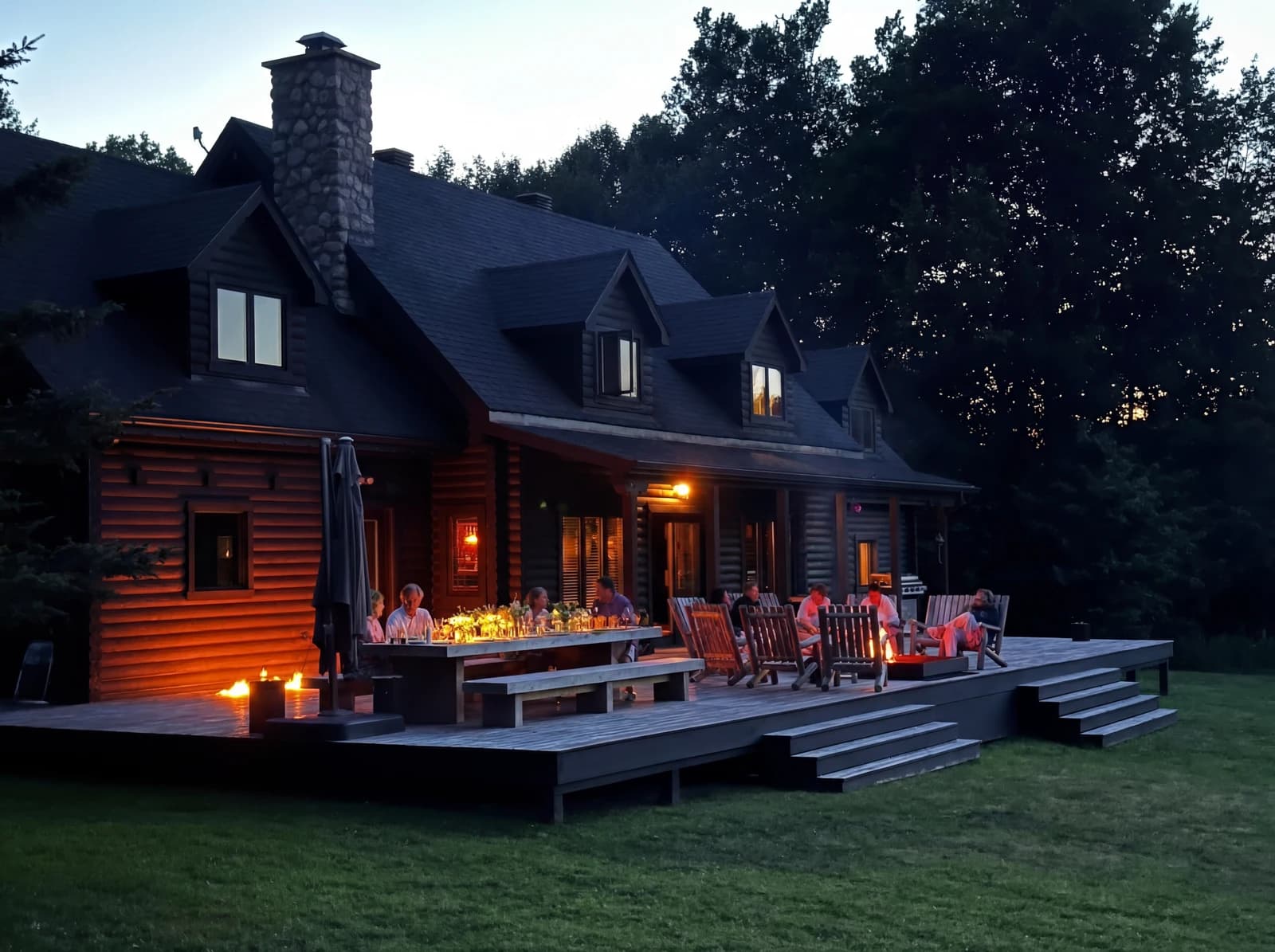 Deck illuminated at night