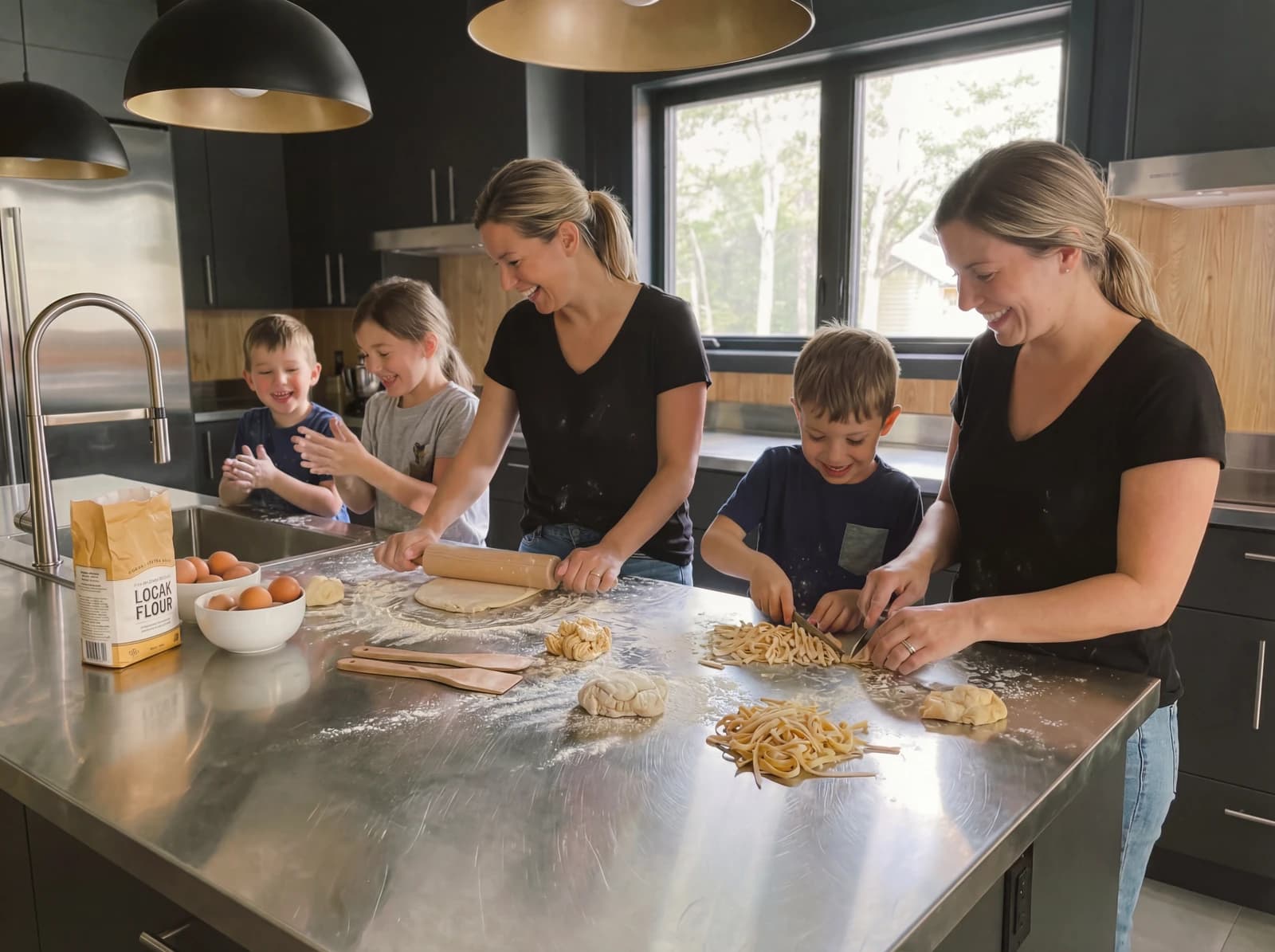 Family making pasta