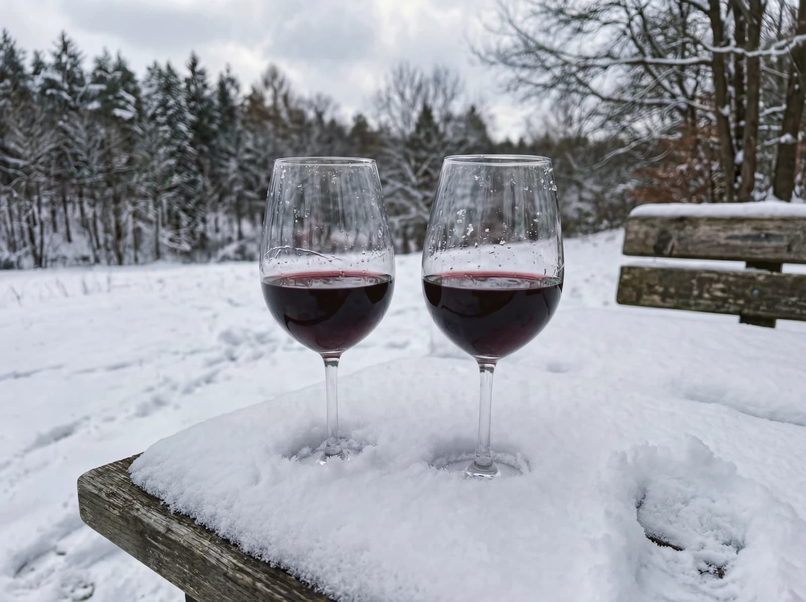 Wine glasses in the snow