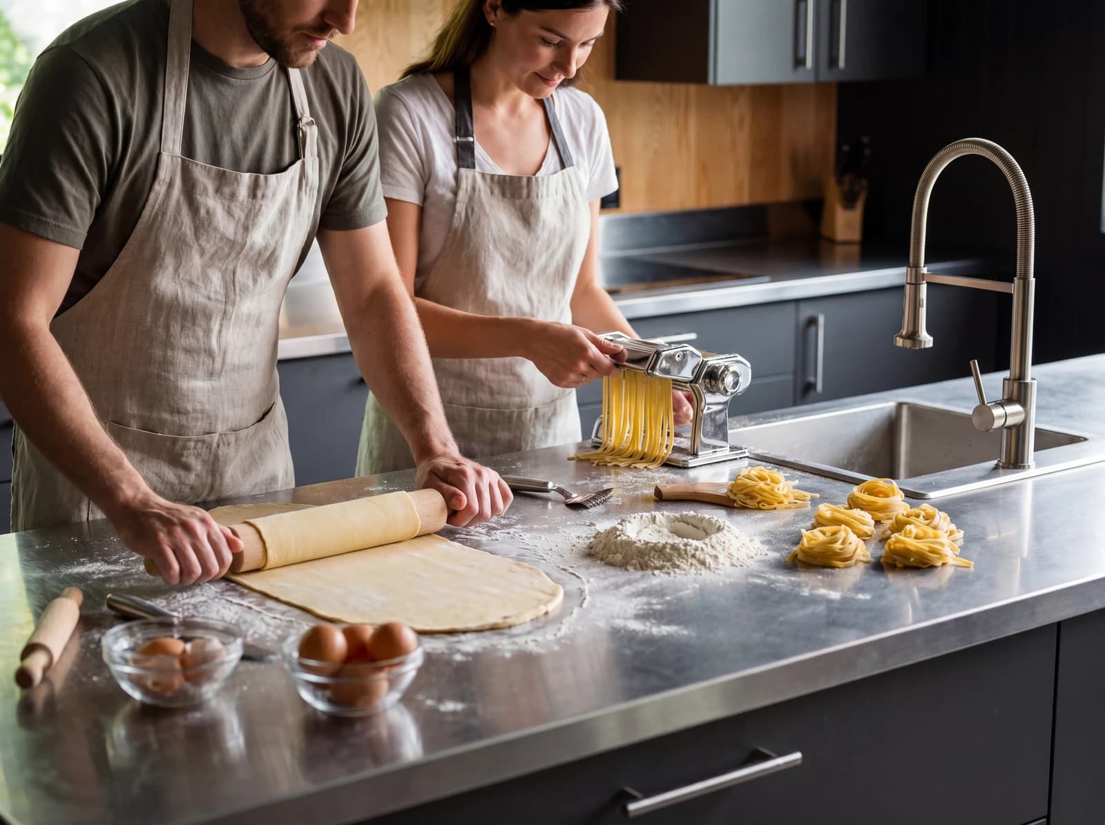 Couple cooking together in the kitchen