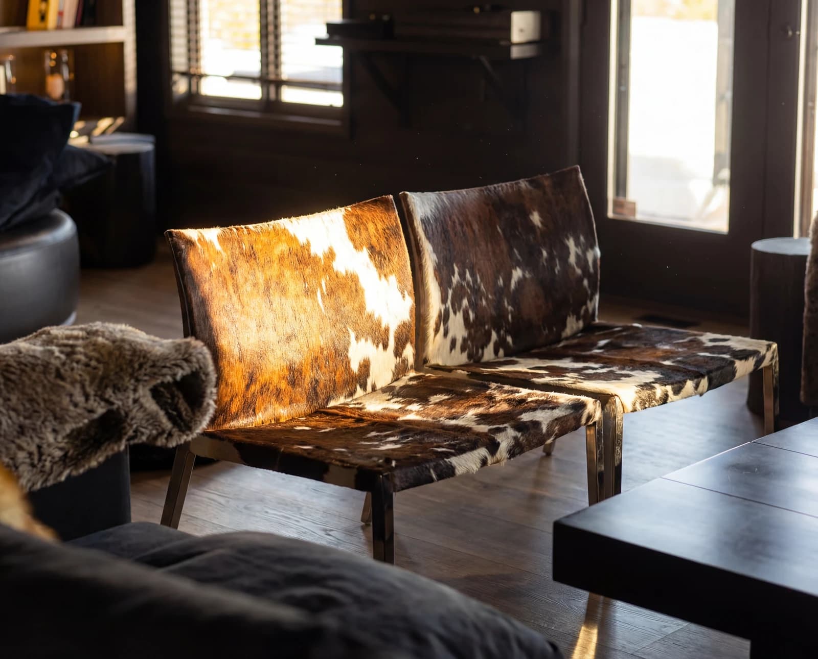 Living room glowing by the fireplace