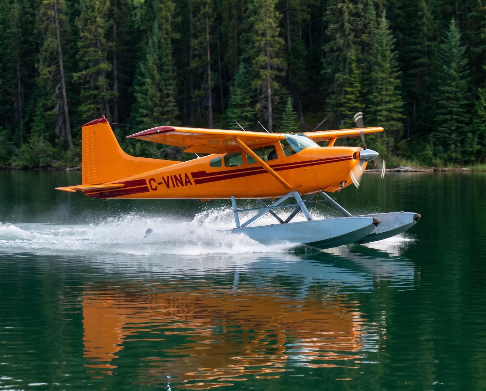 Floatplane on the calm lake